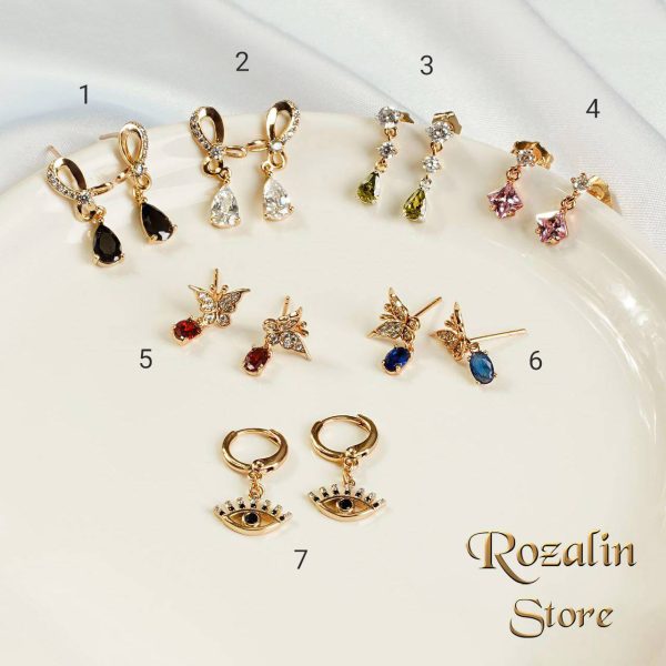 گوشواره زنانه میخی ژوپینگ طرح طلا و جواهر نگین دار